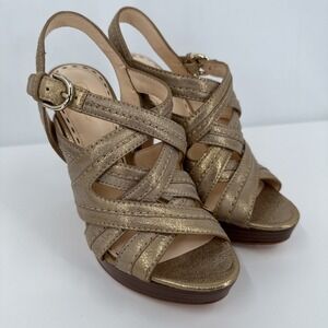 Coach Brynne Metallic Gold‎ Leather Open Toe Strappy Sandals Women's Size 7 B